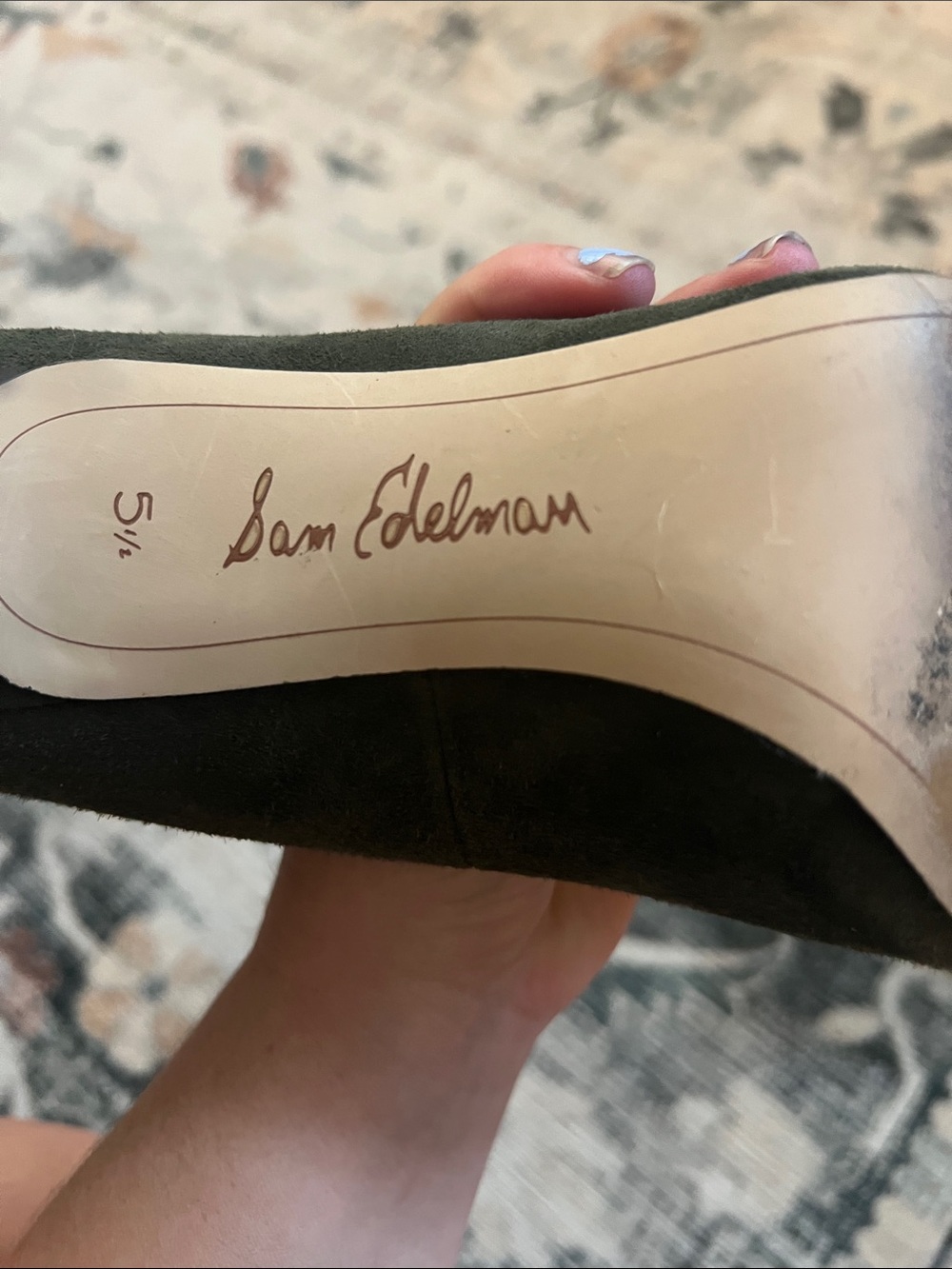 Sam Edelman Olive Green Suede Pointed Toe Heels - Picture 8 of 8